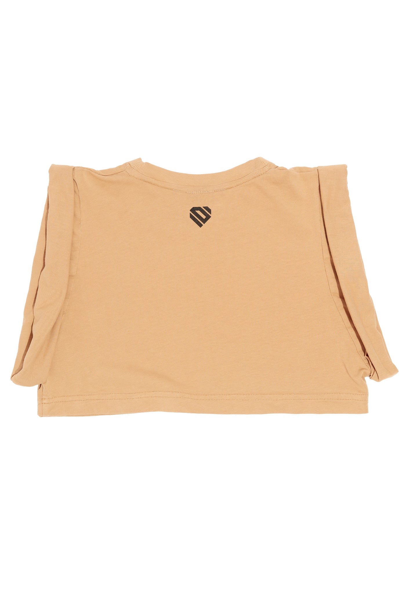 Camel Cotton Black Printed Top Crop T-Shirt