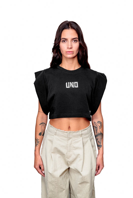 Anthracite Cotton Top Crop T-Shirt UNO