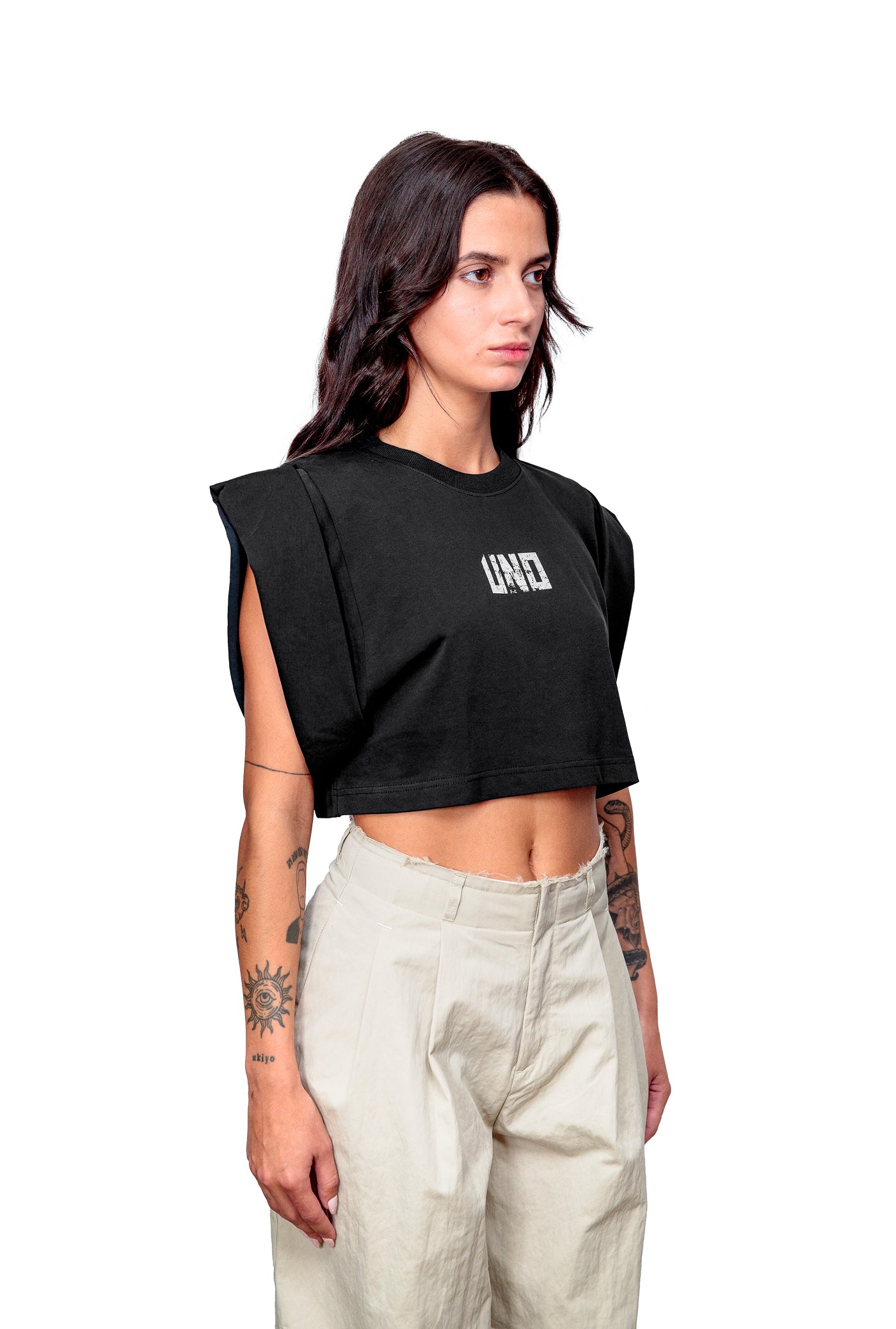 Anthracite Cotton Top Crop T-Shirt UNO
