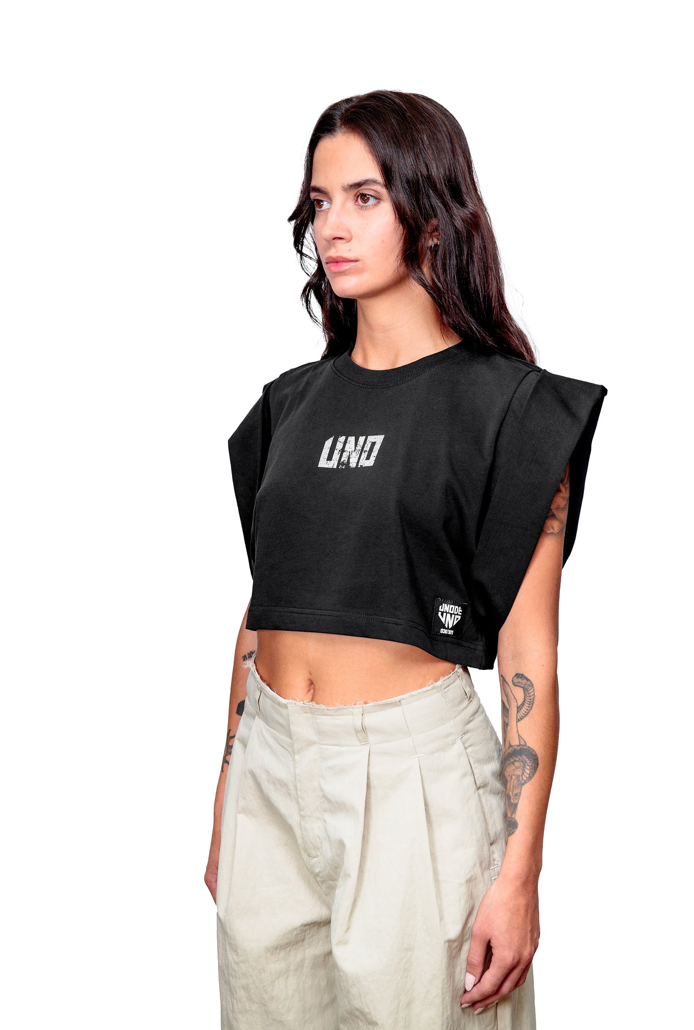 Anthracite Cotton Top Crop T-Shirt UNO