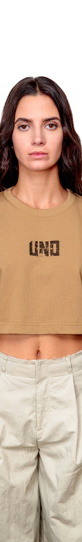 Camel Cotton Crop Top Logo