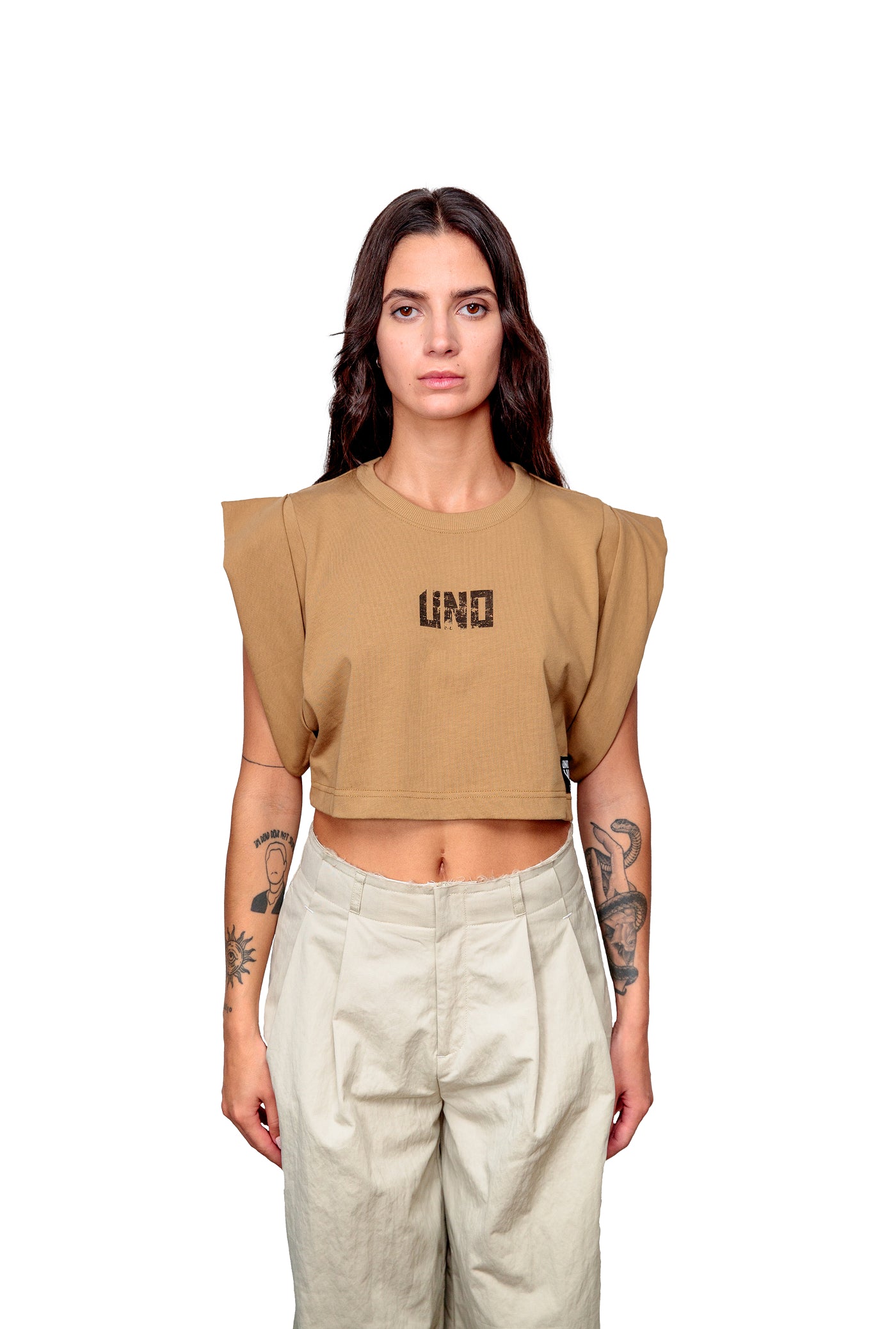 Camel Cotton Crop Top Logo