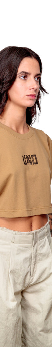 Camel Cotton Crop Top Logo
