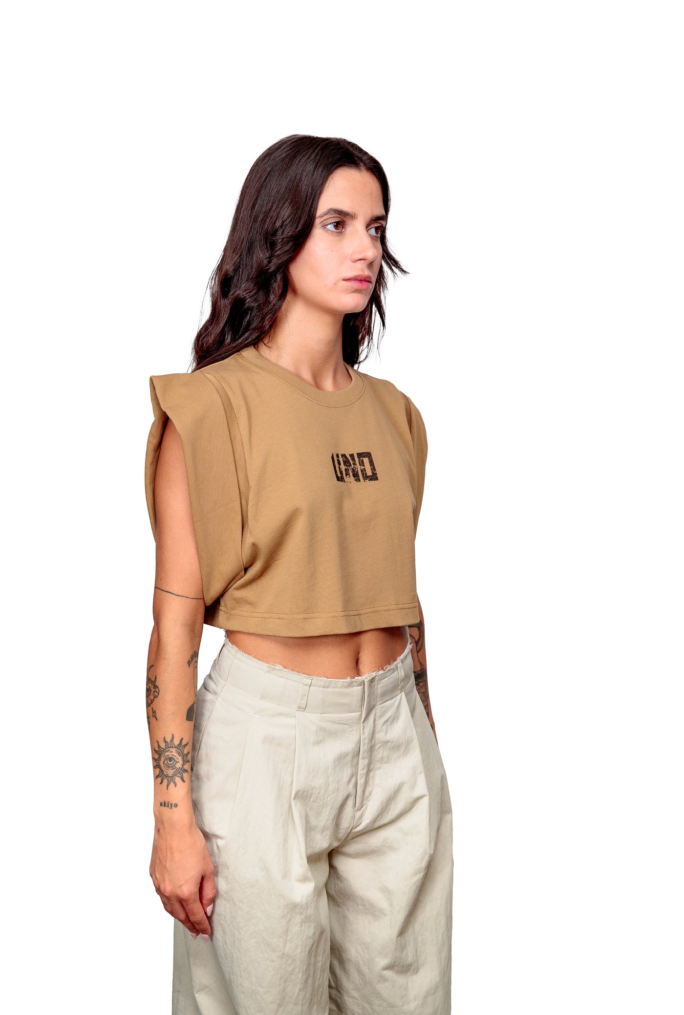 Camel Cotton Crop Top Logo