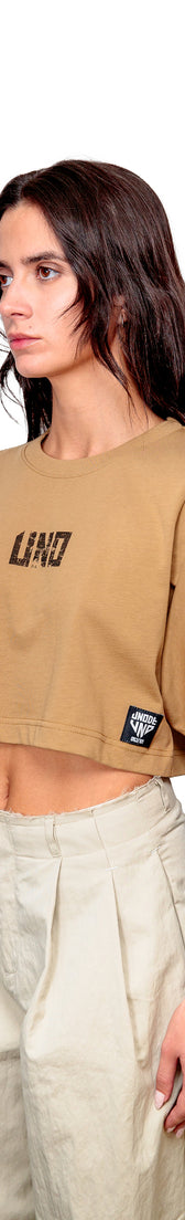 Camel Cotton Crop Top Logo