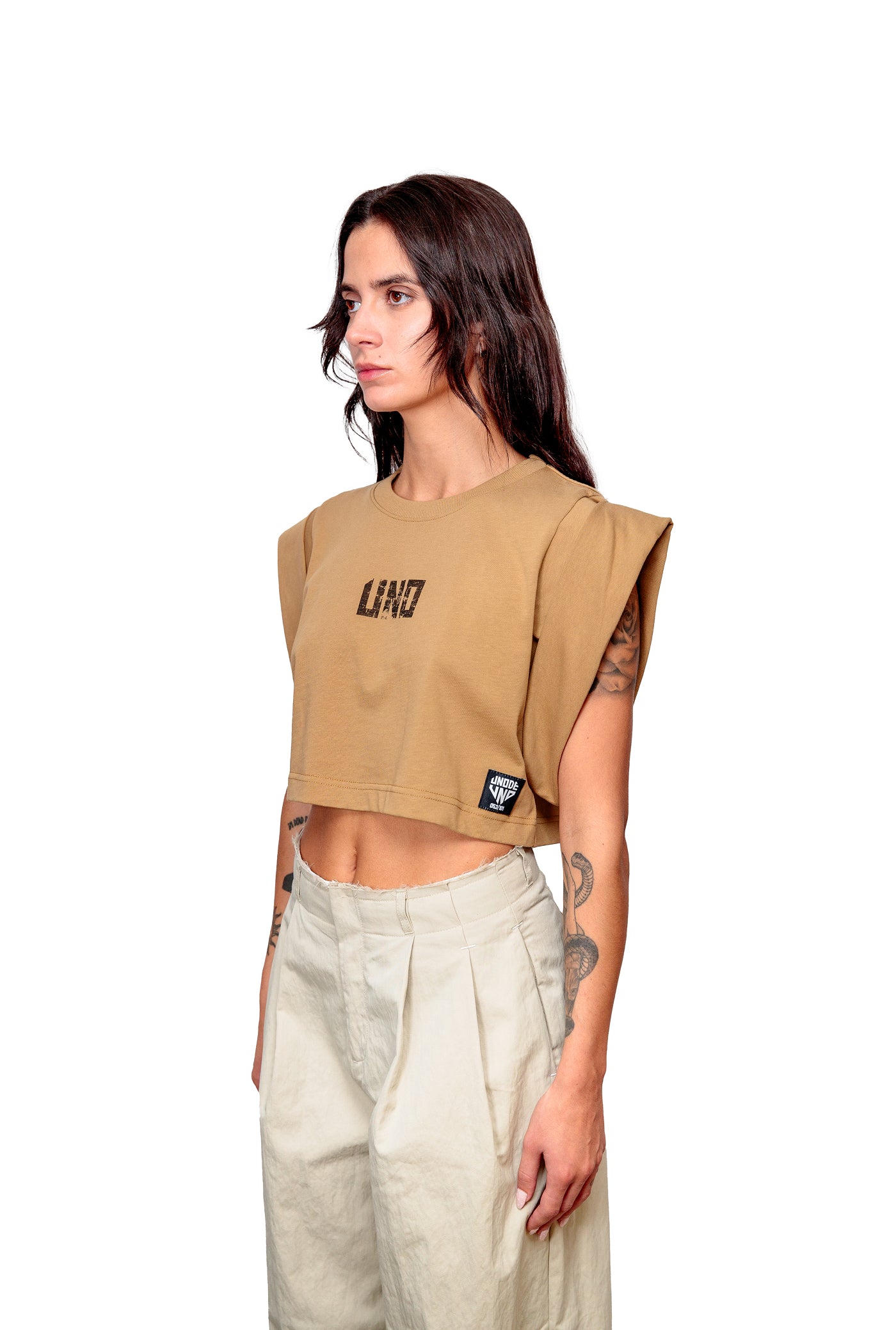 Camel Cotton Crop Top Logo