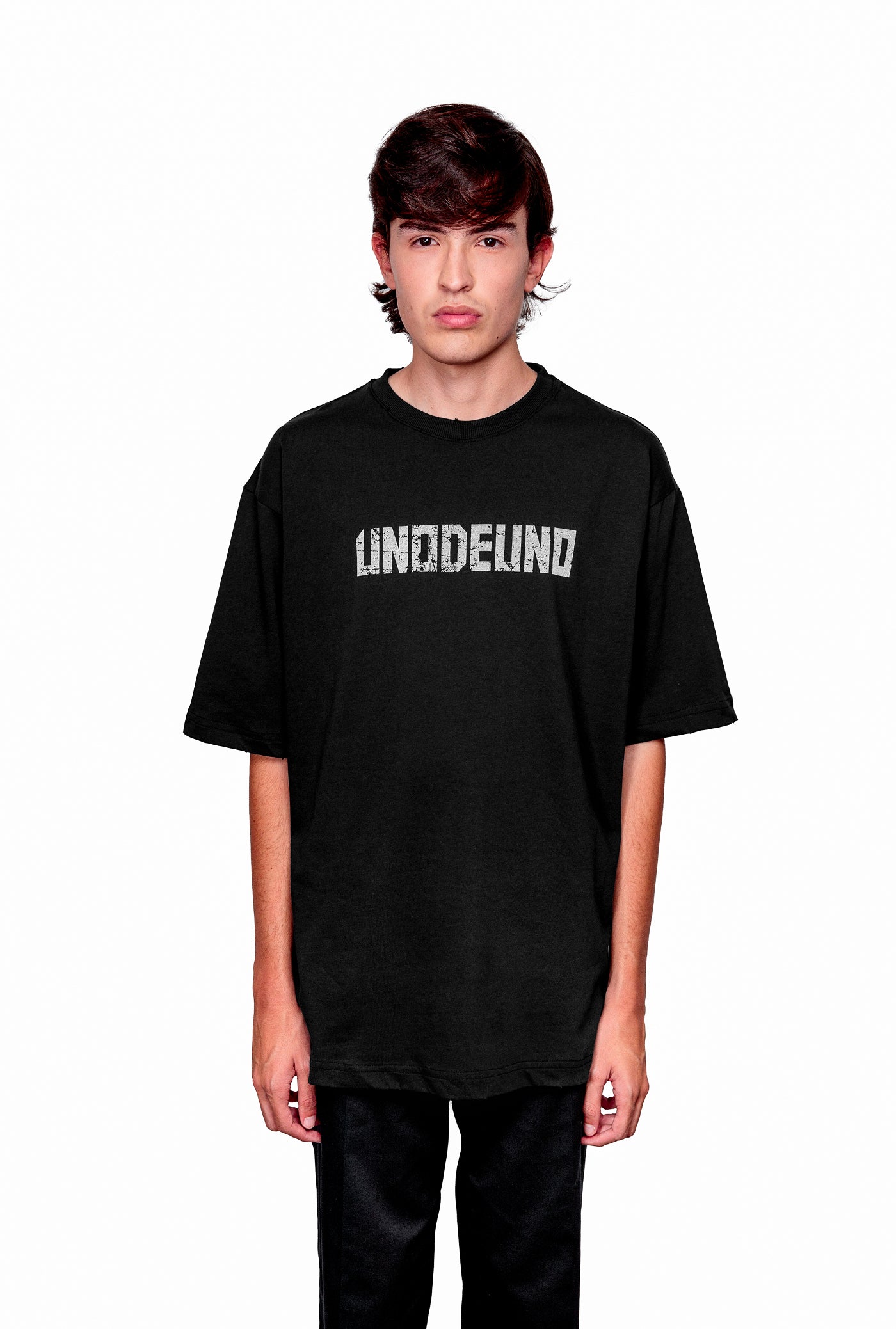 Anthracite Cotton White Printed Oversize T-Shirt