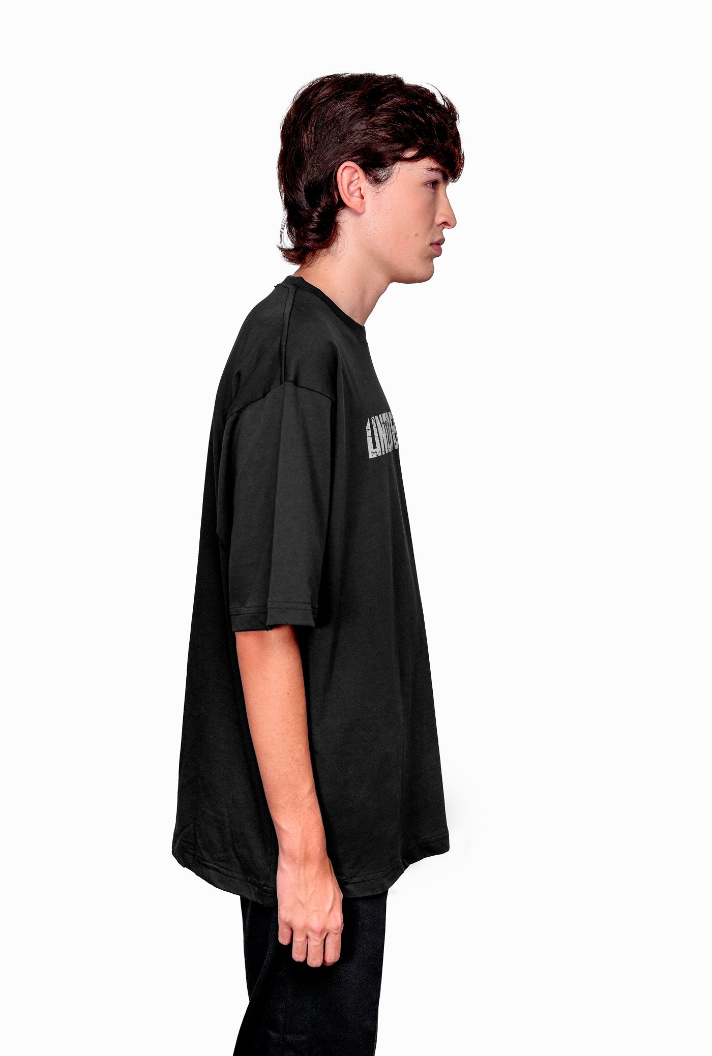 Anthracite Cotton White Printed Oversize T-Shirt