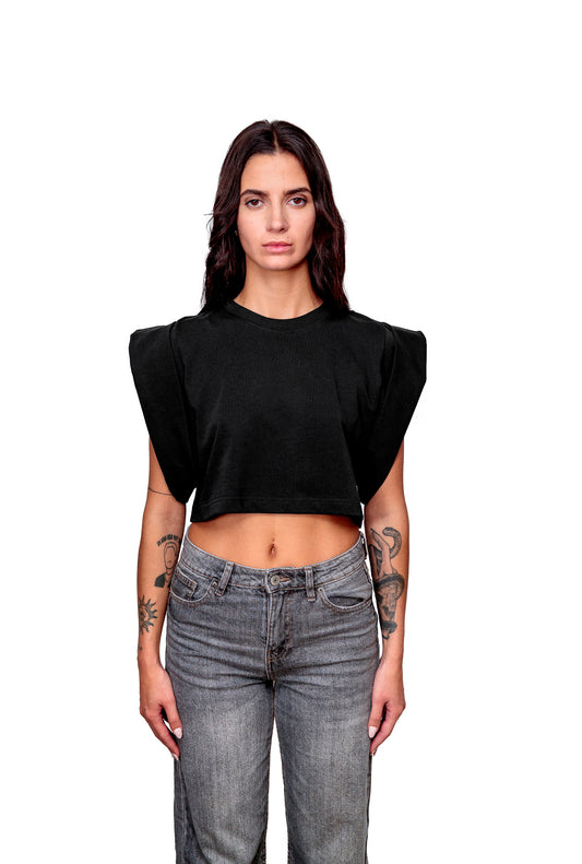Anthracite Cotton Top Crop T-Shirt