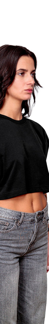 Anthracite Cotton Top Crop T-Shirt