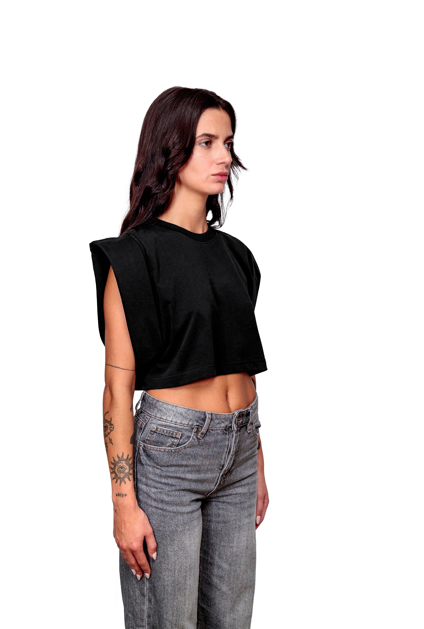 Anthracite Cotton Top Crop T-Shirt