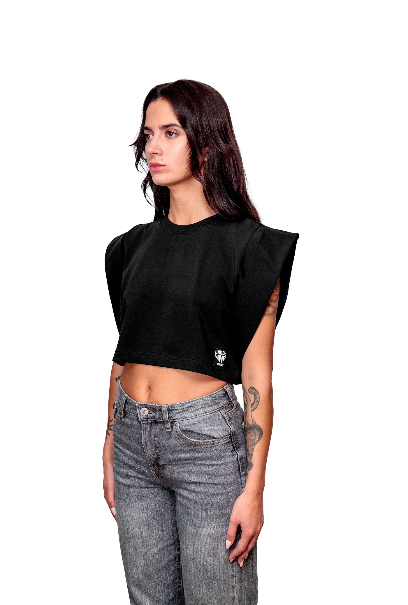 Anthracite Cotton Top Crop T-Shirt