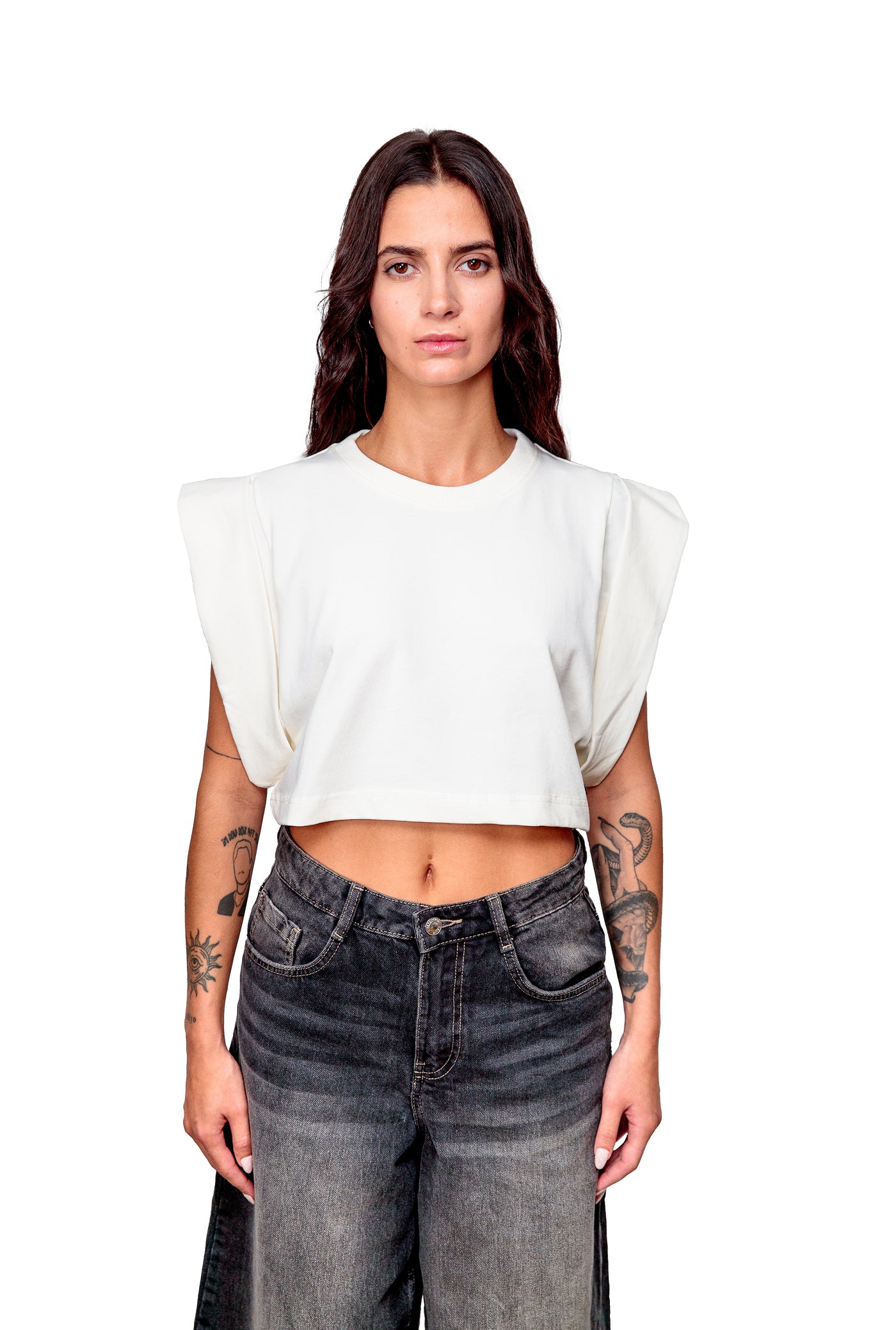 Off-white Cotton Top Crop T-Shirt