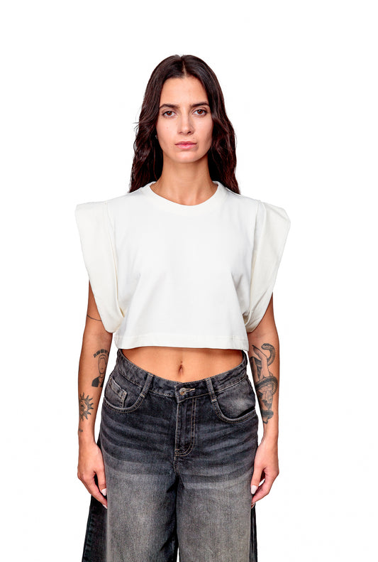 Off-white Cotton Top Crop T-Shirt
