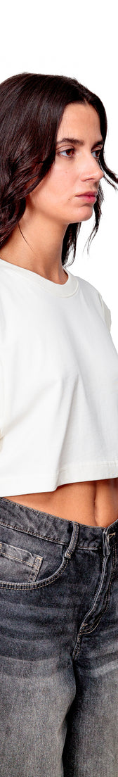 Off-white Cotton Top Crop T-Shirt