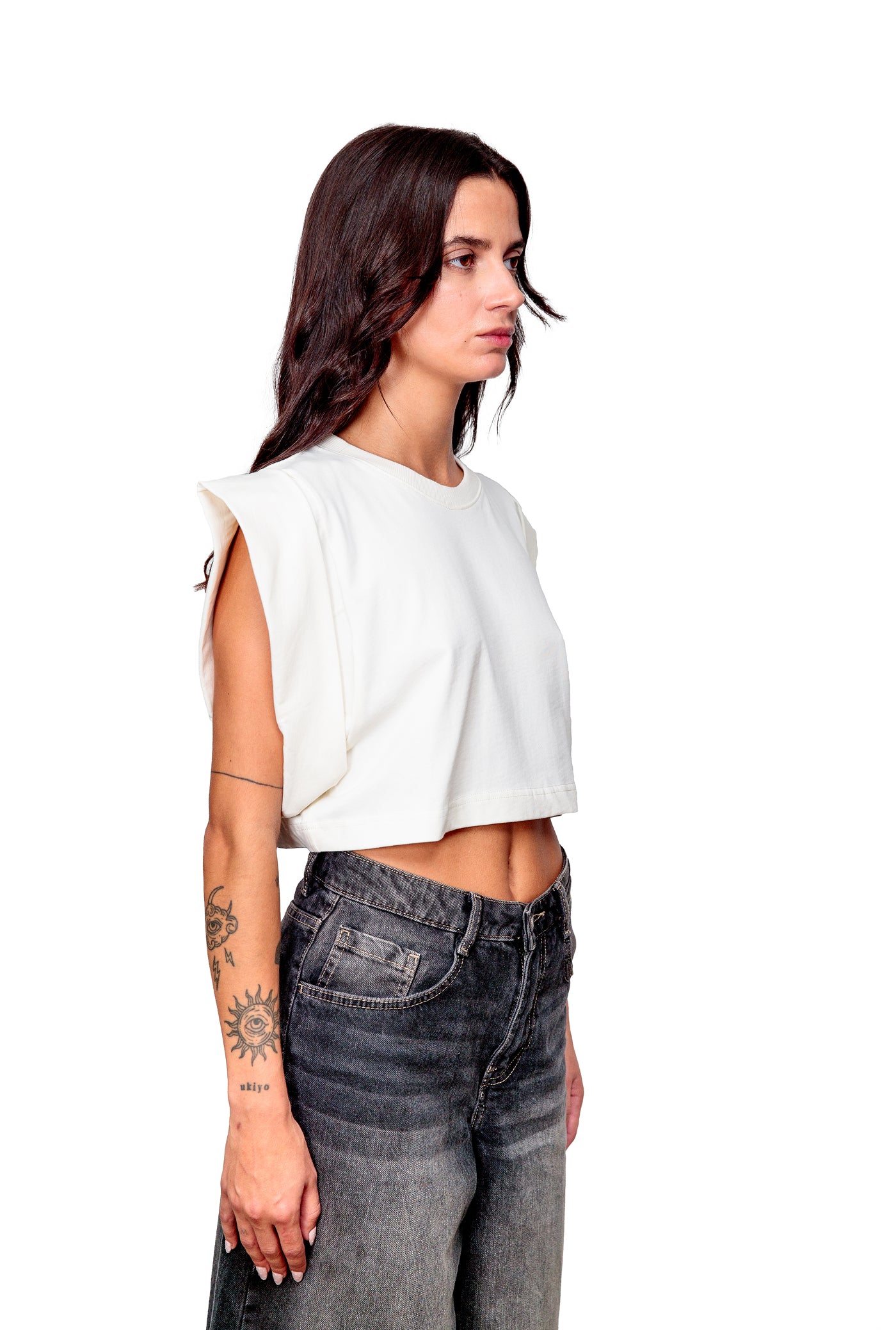 Off-white Cotton Top Crop T-Shirt