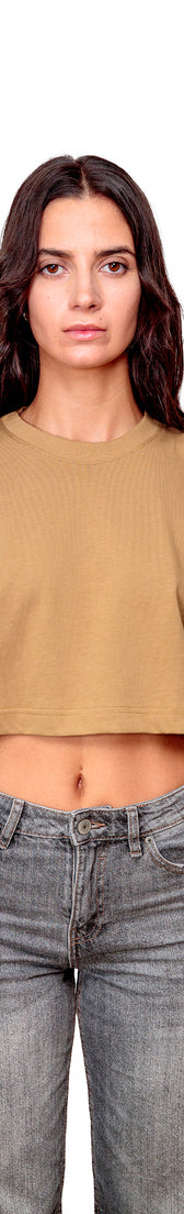Camel Cotton Crop Top T-Shirt
