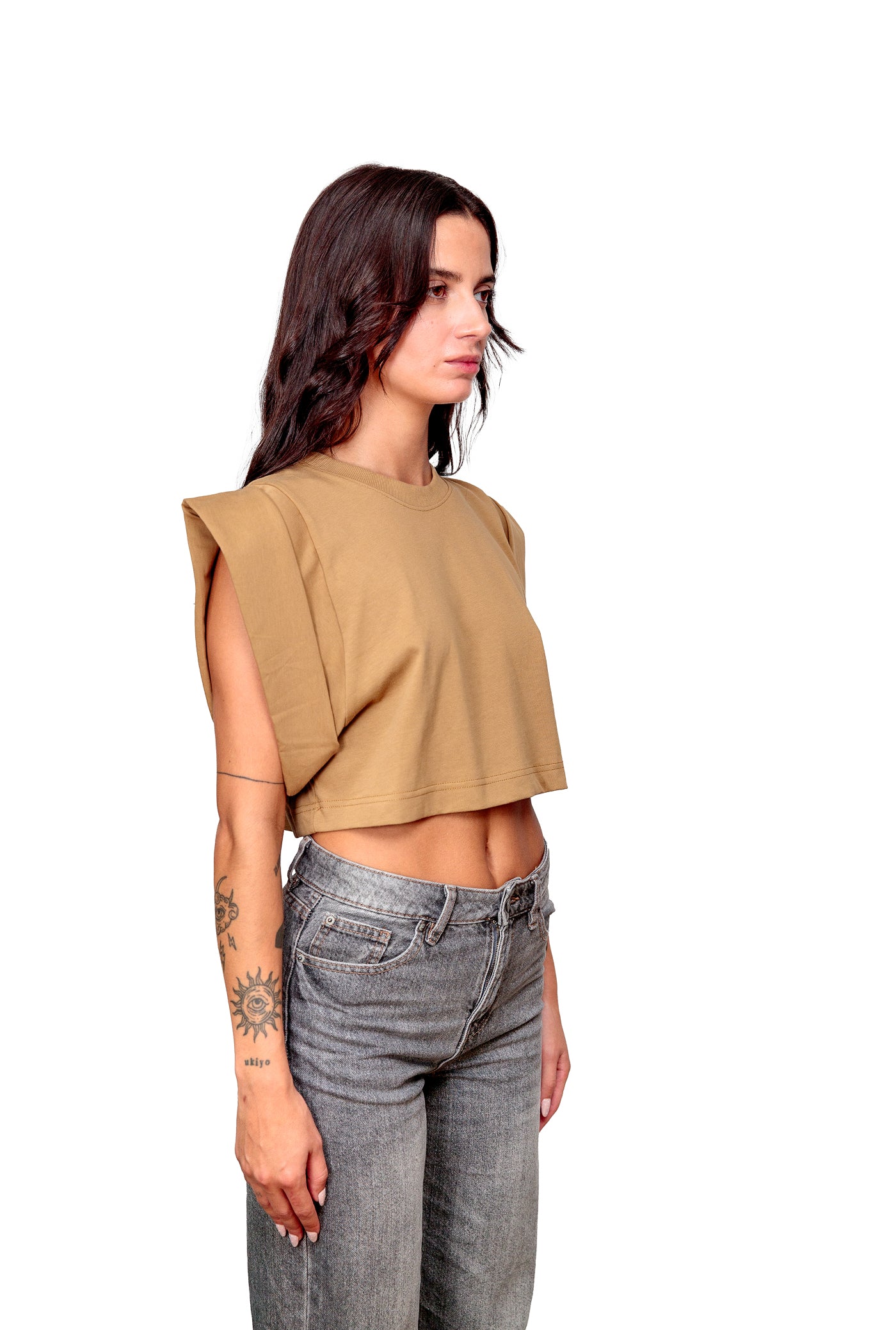 Camel Cotton Crop Top T-Shirt