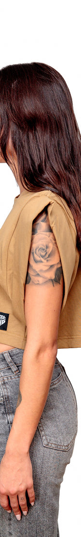 Camel Cotton Crop Top T-Shirt