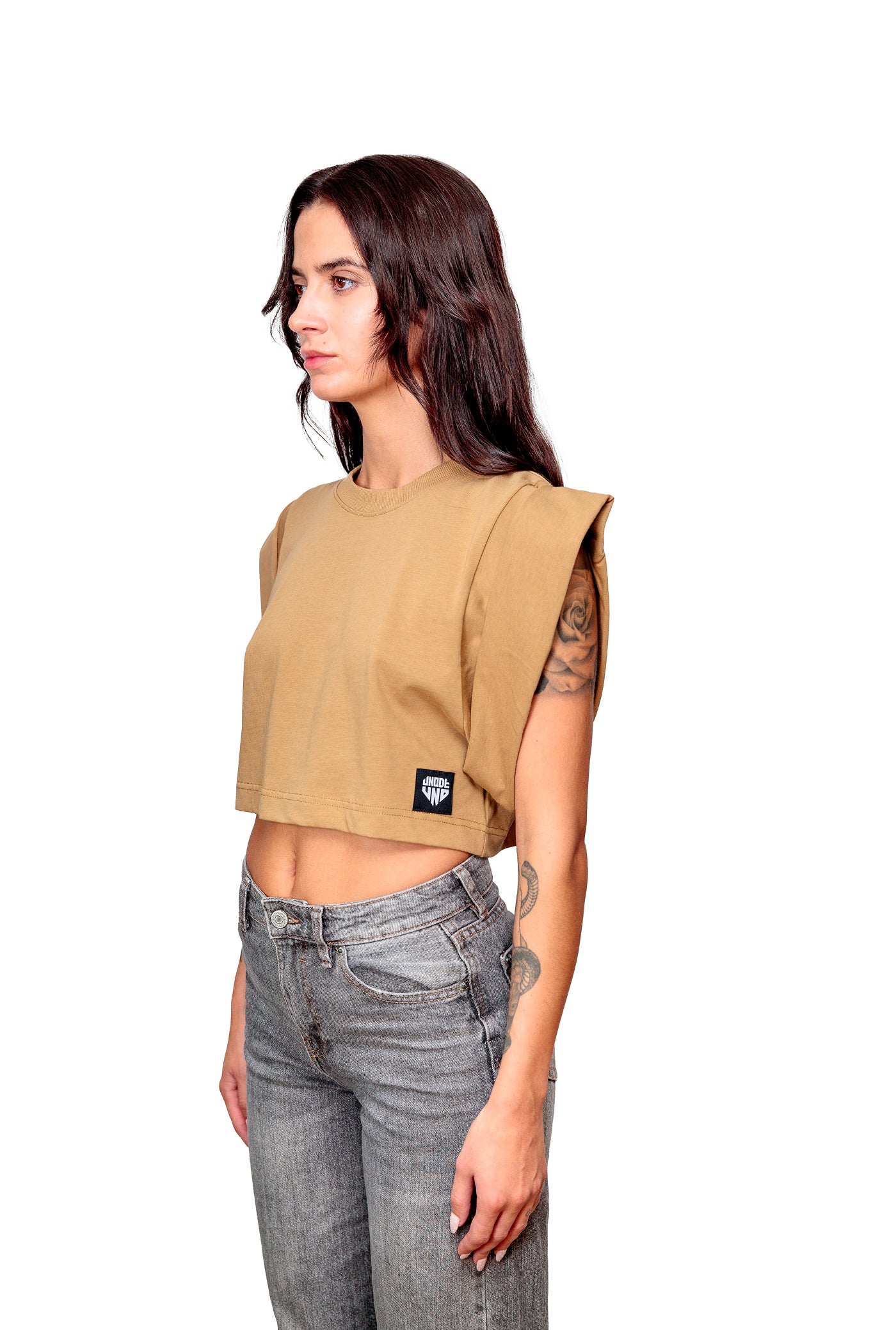 Camel Cotton Crop Top T-Shirt