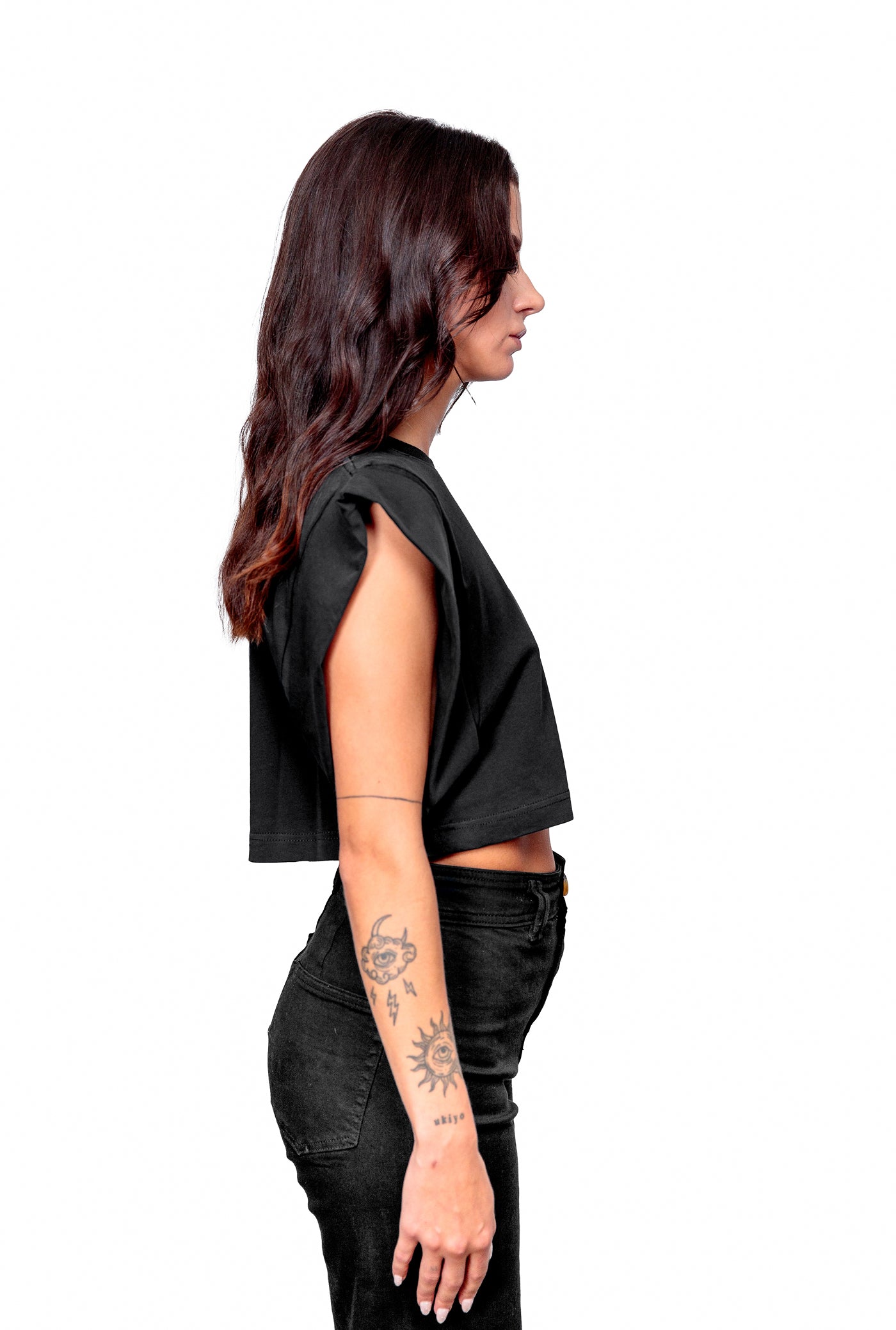 Anthracite Cotton White Printed Top Crop T-Shirt