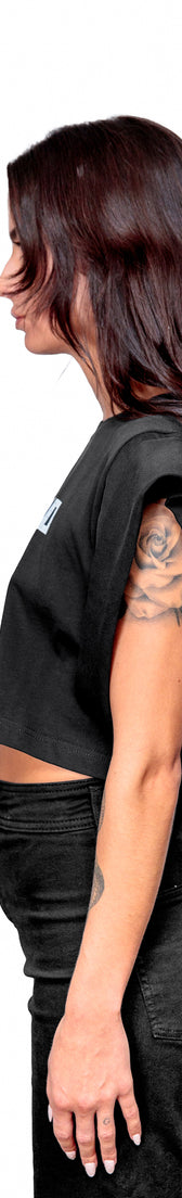 Anthracite Cotton White Printed Top Crop T-Shirt