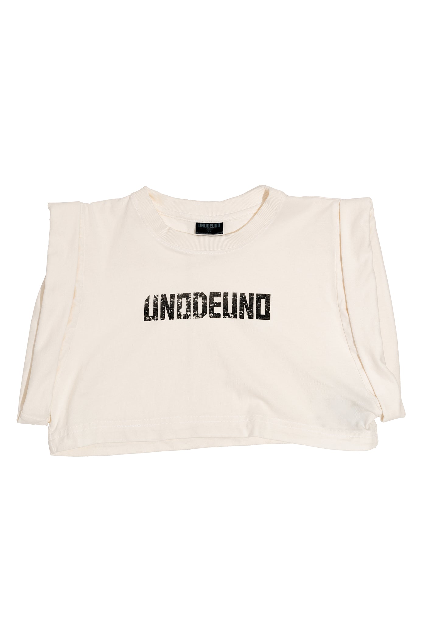 Off-white Cotton Black Printed Top Crop T-Shirt