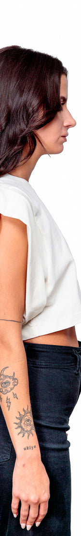 Off-white Cotton Black Printed Top Crop T-Shirt