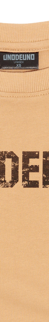 Camel Cotton Black Printed Top Crop T-Shirt