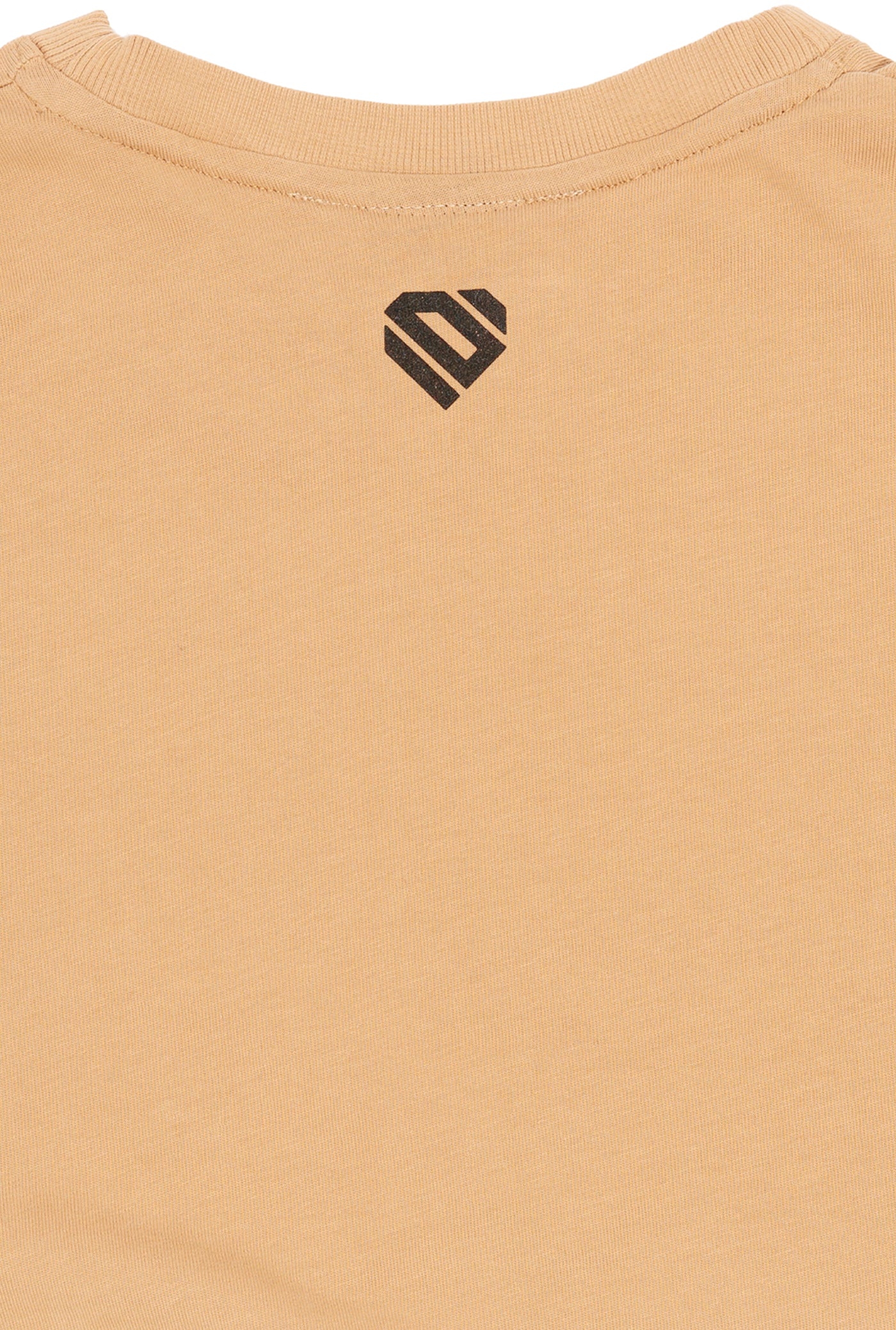 Camel Cotton Black Printed Top Crop T-Shirt