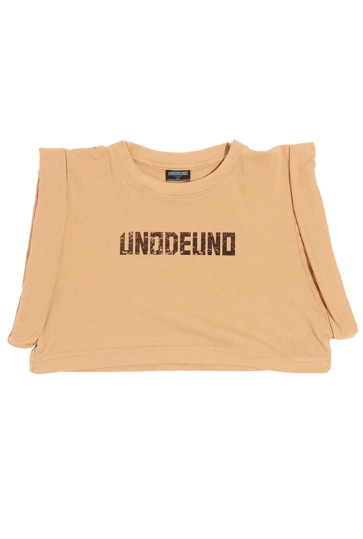 Camel Cotton Black Printed Top Crop T-Shirt